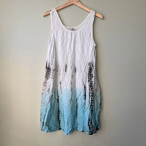 Cream Sleeveless Tie-Dye Dress Size 40 White &‎ Blue